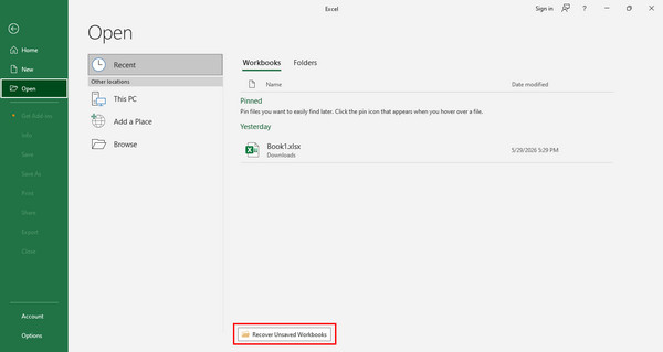 Recover Excel Through Recover Unsaved Workbooks