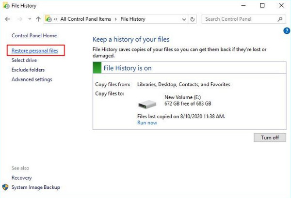 Click Restore Personal Files Button