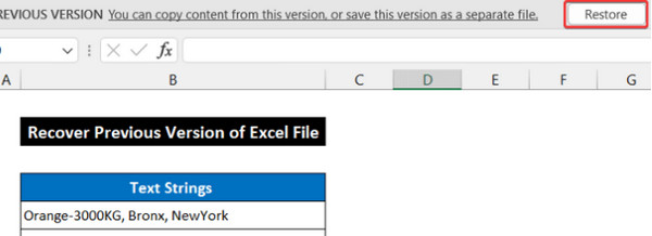 restore the excel