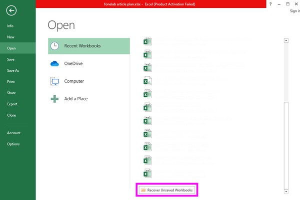 recover unsaved excel files