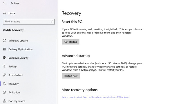 Reset From Windows Settings