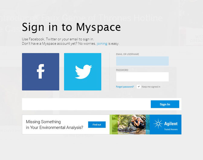 Myspace forgot Password homepage Sign in