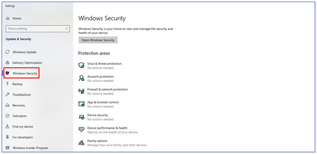 click windows security button on pc settings