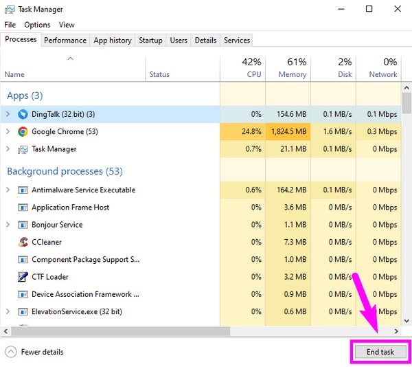 end processes on task manager