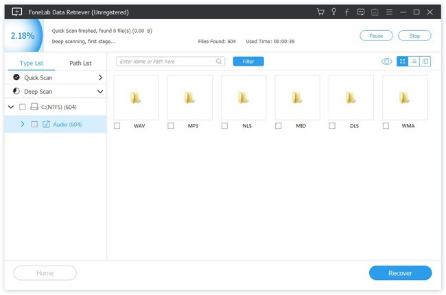 recover the deleted audio with fonelab