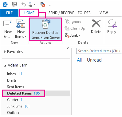 återställa raderade e-postmeddelanden i Outlook