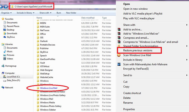 återställa e-postmeddelanden i Windows Live Mail