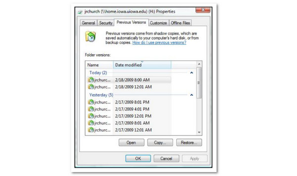 Click Previous Version Button
