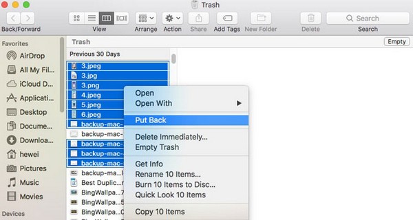 Odzyskaj usunięte zdjęcia na komputerze Mac za pomocą folderu Kosz