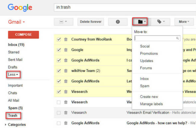 herstel emials in gmail