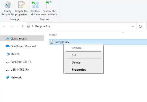 Restore ISO file from Recycle Bin