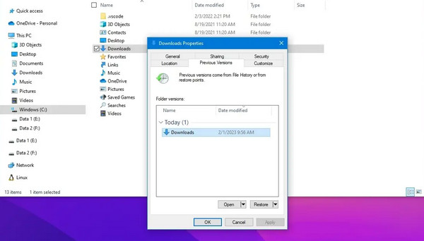 File History And Previous Versions