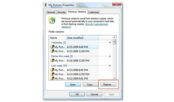Click Restore Option