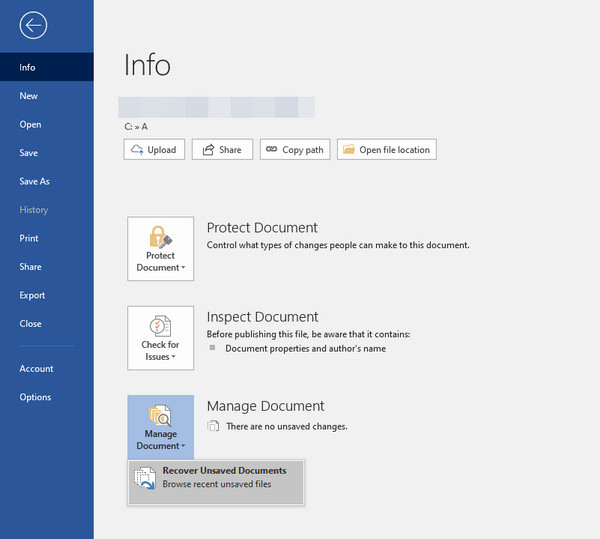 Recover Document on Windows through Manage Document