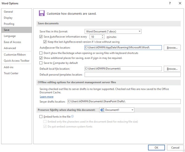 Recover Document on Windows via AutoRecover File Location