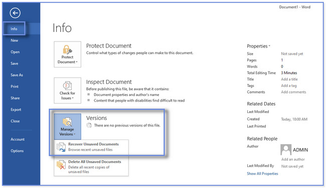 Cliquez sur le bouton Récupérer les documents non enregistrés