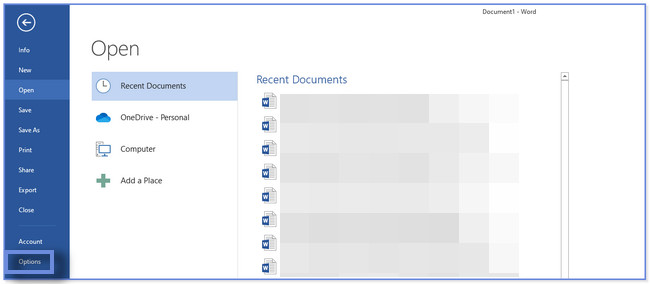 cliquez sur le bouton Options