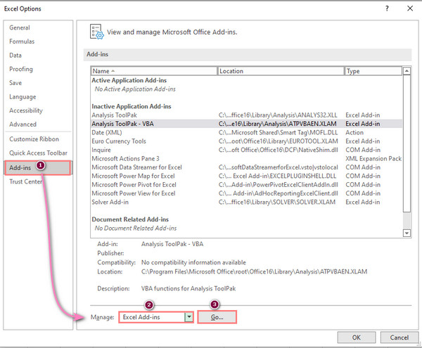 Usuń dodatki programu Excel