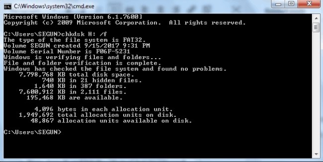 Repair A Corrupted SD Memory Card with CHKDSL Command Prompt