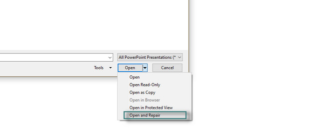 Wählen Sie die Schaltfläche Öffnen und Reparieren
