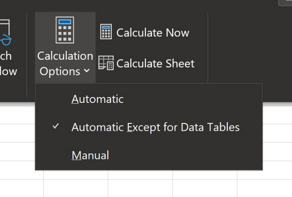 Click Calculation Options Button
