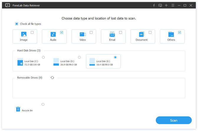 Recover Data from Formatted CD fonelab select datas type and location