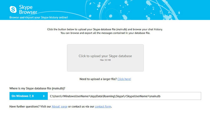 SkypeブラウザはSkypeデータベースをアップロードします