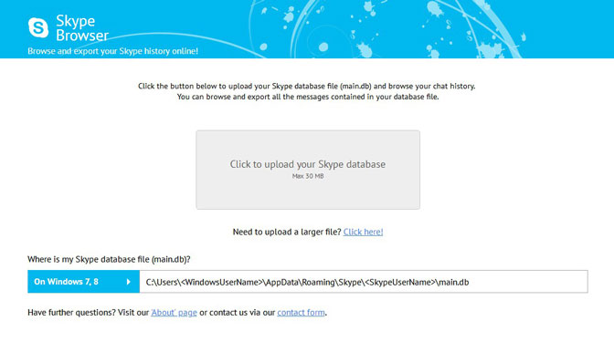 Skype Browser laster opp Skype-databasen