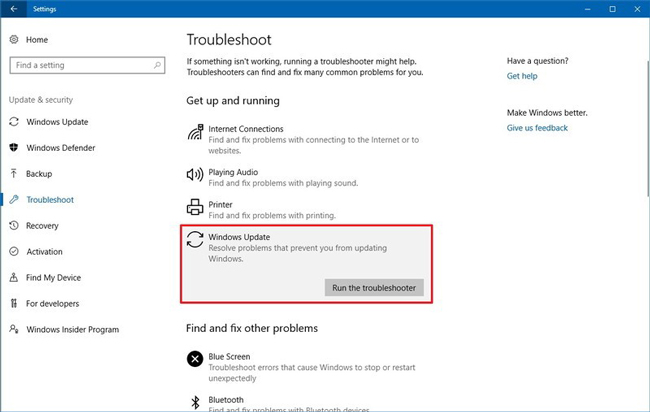 故障排除程序Windows更新設置