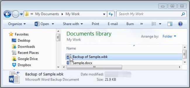 WBK-bestand van Word-document