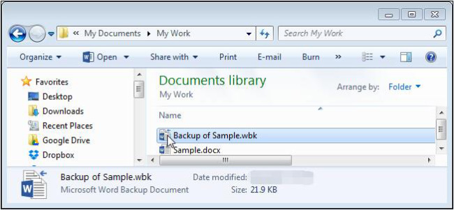 archivo wbk de documento de word