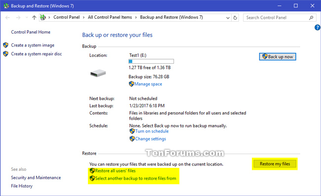 ripristinare il backup di Windows