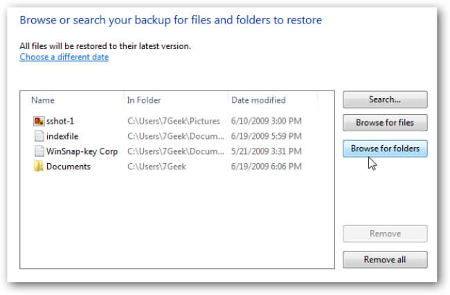 ripristinare il backup di Windows