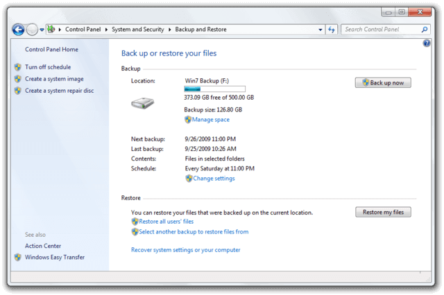 restaurar o backup do Windows