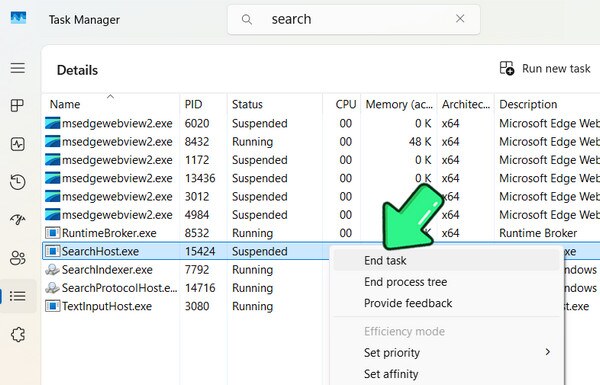 Restart Searchhost Process Via Task Manager