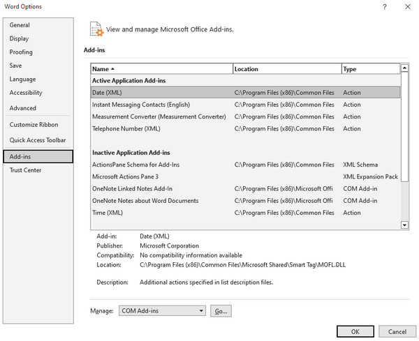 Disable Faulty Com Add Ins