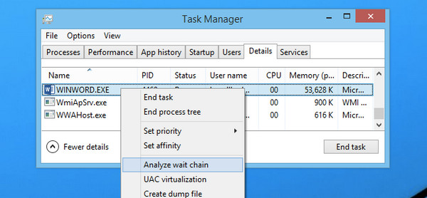 Use Task Manager Analyze Wait Chain