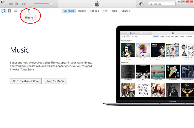 Click iPhone Icon in iTunes