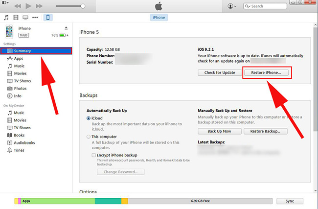 Restore iPhone with iTunes