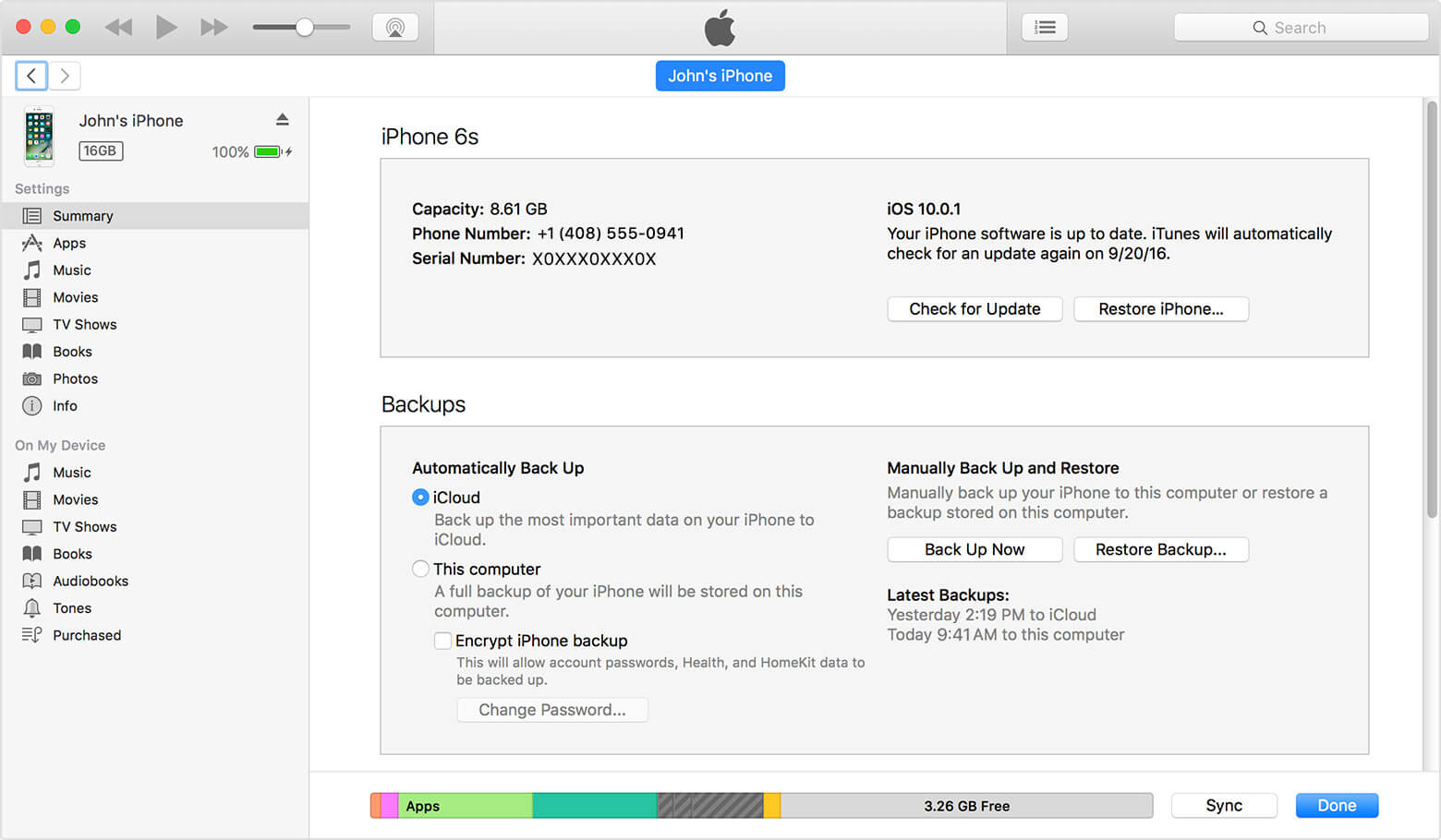 Eseguire il backup con iTunes