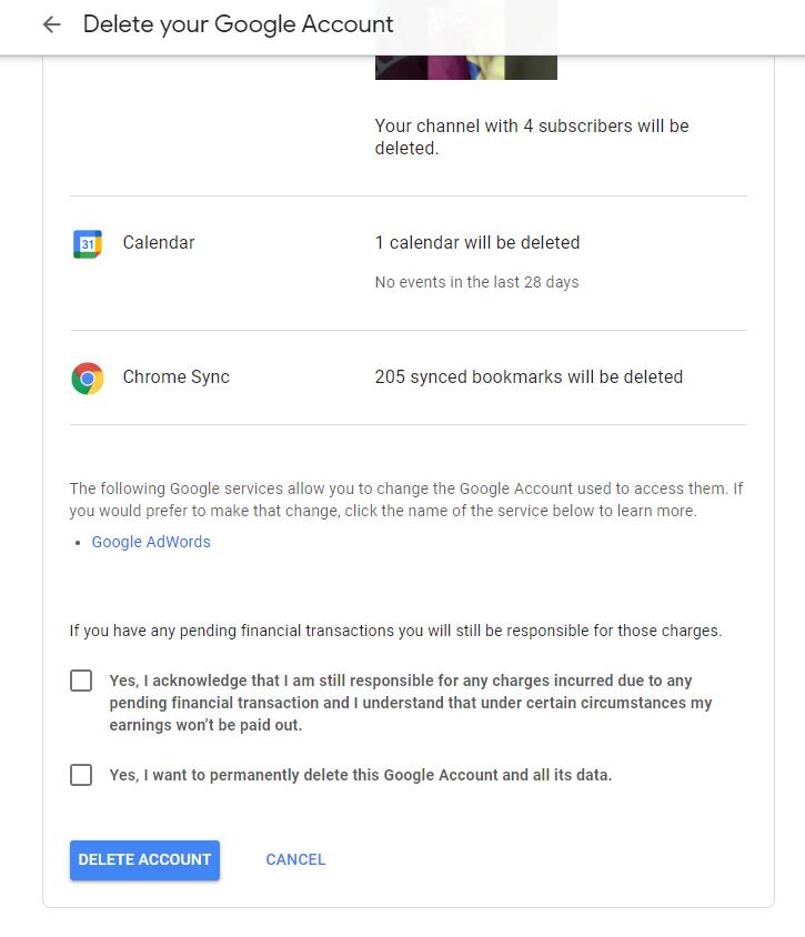 Удалить аккаунт Google