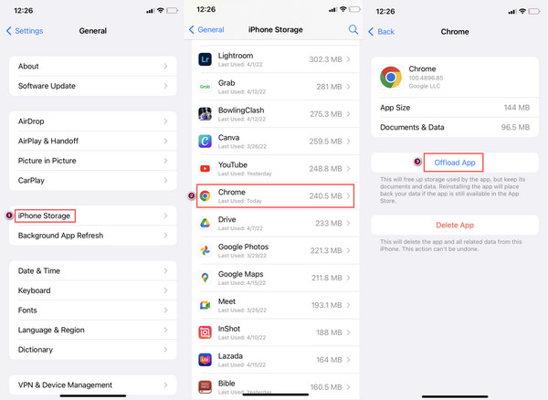 Effacer le cache Chrome sur iPhone via l'application de déchargement