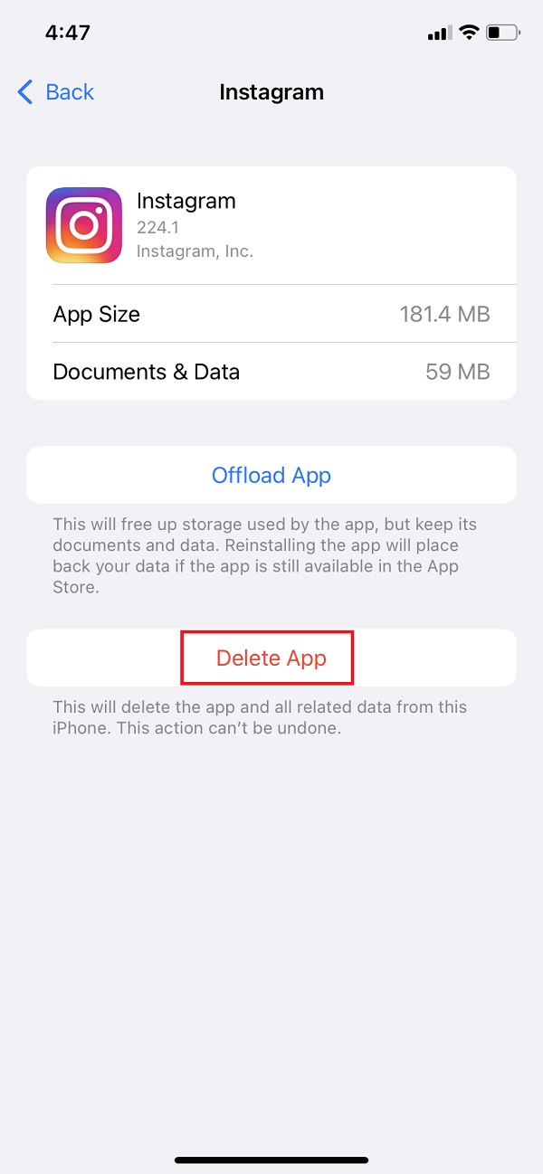 Clear Cache on iPhone for Instagram through Reinstalling