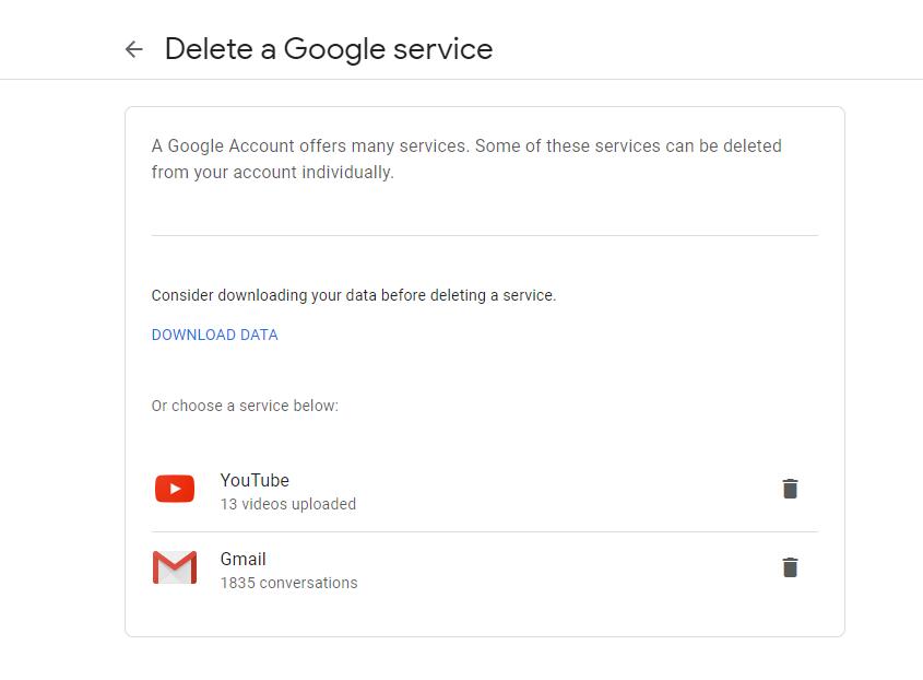 Удалить сервис Google