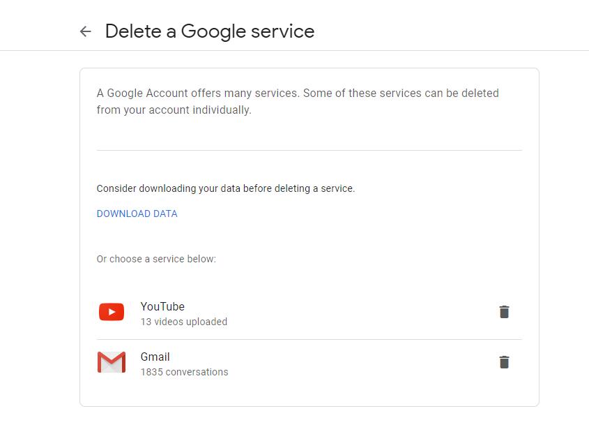 Удалить сервис Google