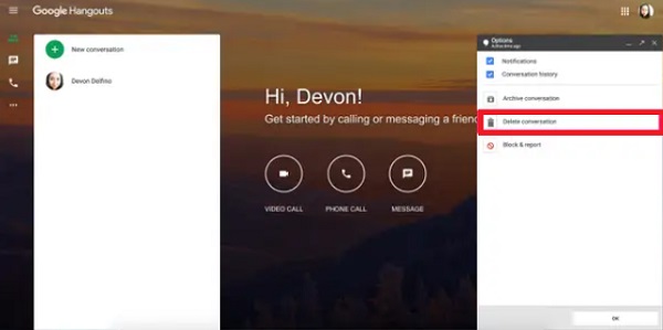 Eliminar el historial de Hangouts en la computadora