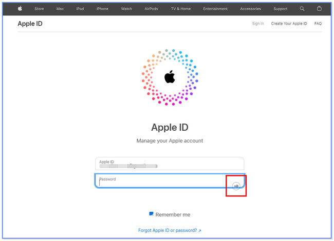 fare clic sul pulsante freccia destra sul sito Web di Apple