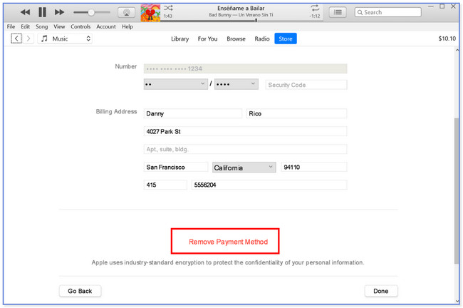 click remove payment on itunes