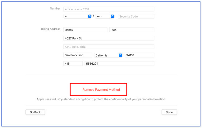 fai clic su rimuovi metodo di pagamento su mac