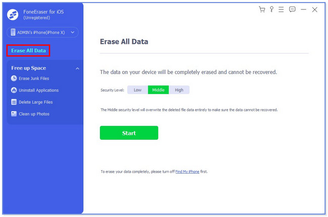 klicka på knappen Radera alla data